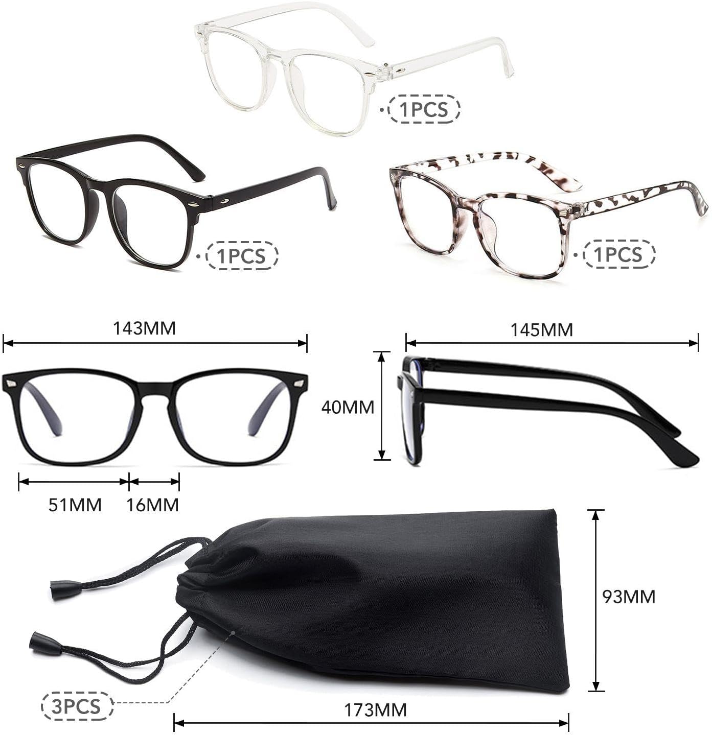 Lunettes anti lumière bleue pour enfants filles avec étuis - pack de 3 – Image 2