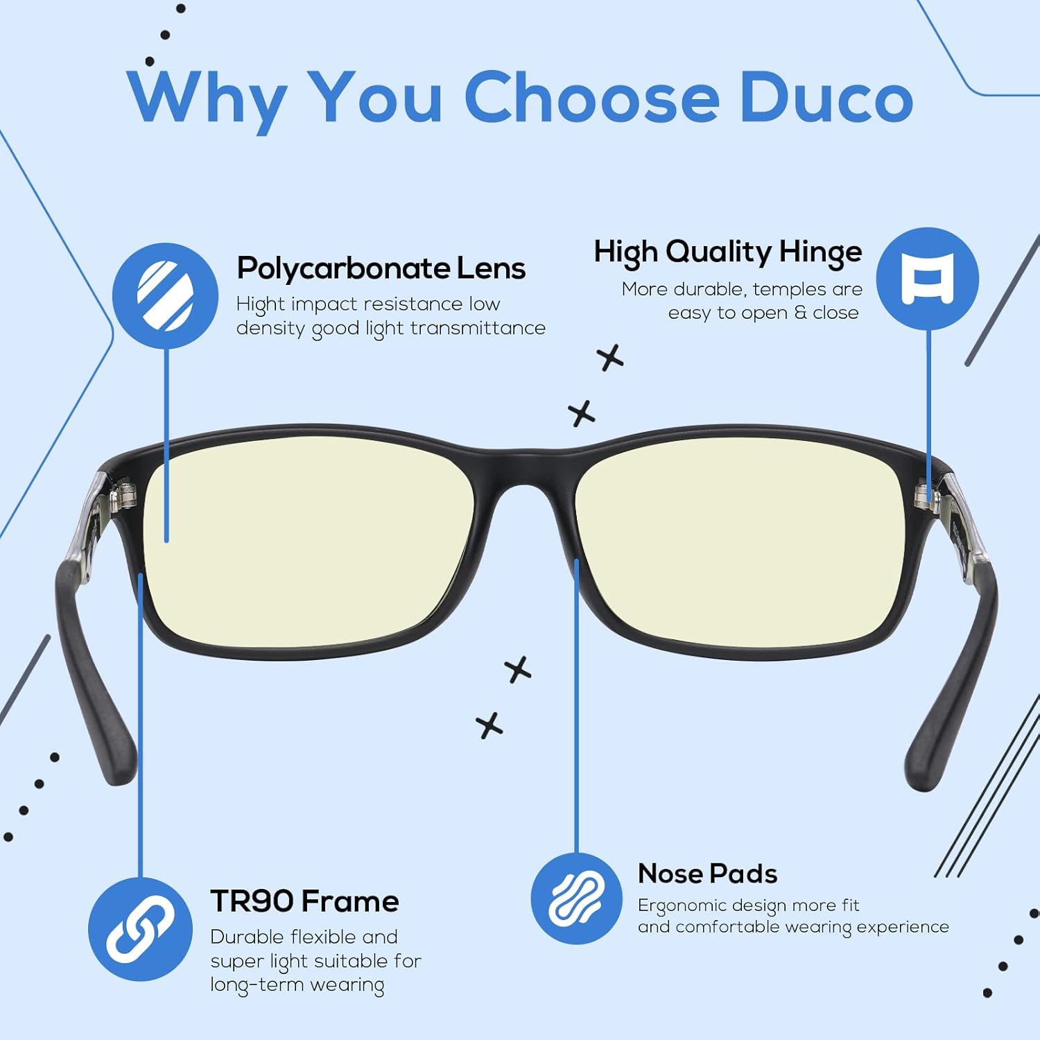 Lunettes anti lumière bleue DUCO pour gaming, antireflet et anti-scintillement – Image 4